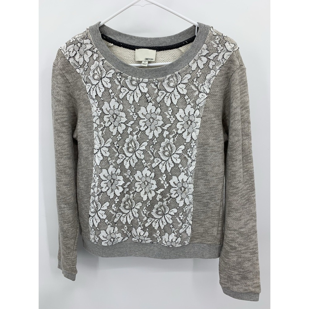 Greylin Women's Floral Lace Overlay Crewneck Sweatshirt Size Small